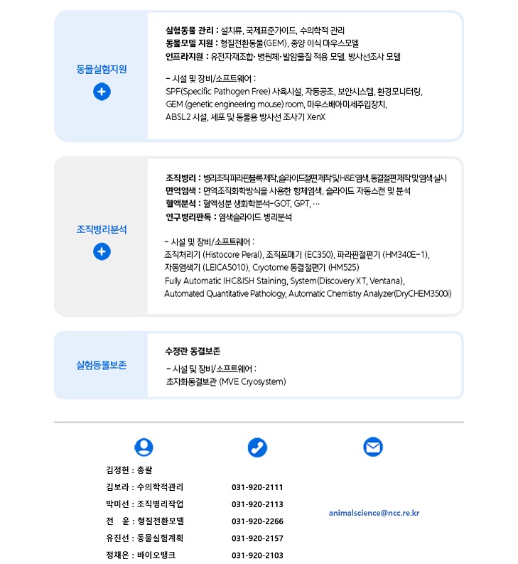 동물실험지원, 조직병리분석, 실험동물보존